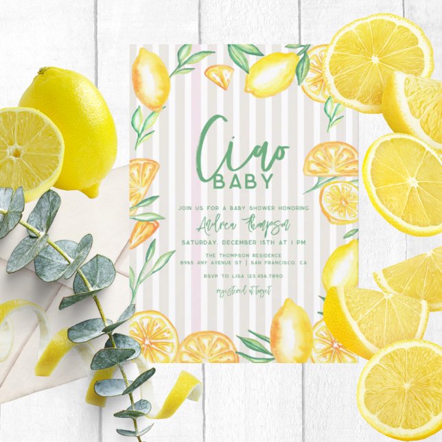 Citrus Retro Modern Baby Shower för Lemon Gult Inbjudningar (Skapare uppladdad)