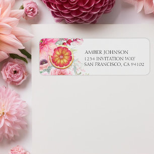 Citrus Rosa Akvarellblommor Bebisens Första Dag Returadress Etikett