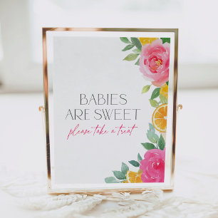 Citrus Rosa Blommigt Baby Shower Dessert Bord-teck Poster
