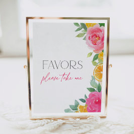 Citrus Rosa Blommigt Baby Shower favoritskylt Poster