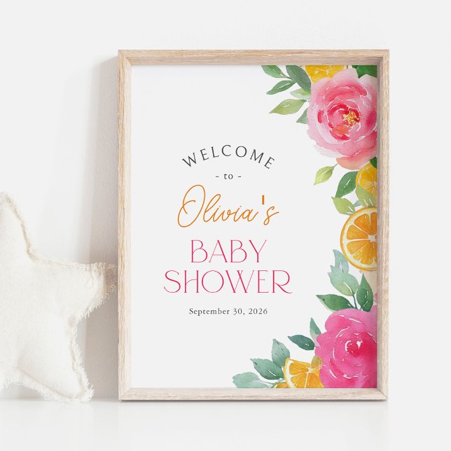 Citrus Rosa Blommigt Baby Shower Välkomsttecken Poster (Skapare uppladdad)