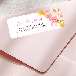 Citrus Rosa Blommigt Return-adressetikett Returadress Etikett