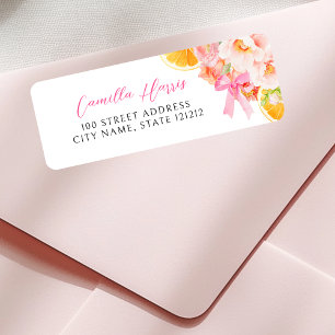 Citrus Rosa Blommigt Return-adressetikett Returadress Etikett