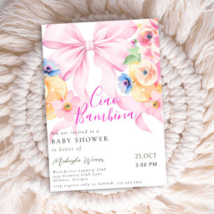 Citrus Rosa Bow Coquette Lemon Baby Shower Inbjudningar