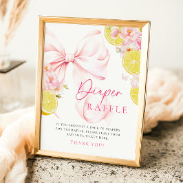 Citrus Rosa Bow Diaper Raffle Bord Sign Poster