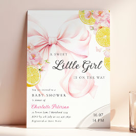 Citrus Rosa Bow Lemon Barnrumsinbjudan Inbjudningar
