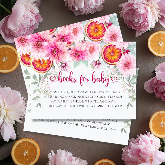 Citrus & Rosa Flowers Baby Shower Bokar för Baby Tilläggskort (Citrus & Pink Watercolor flowers baby shower books for baby enclosure cards)