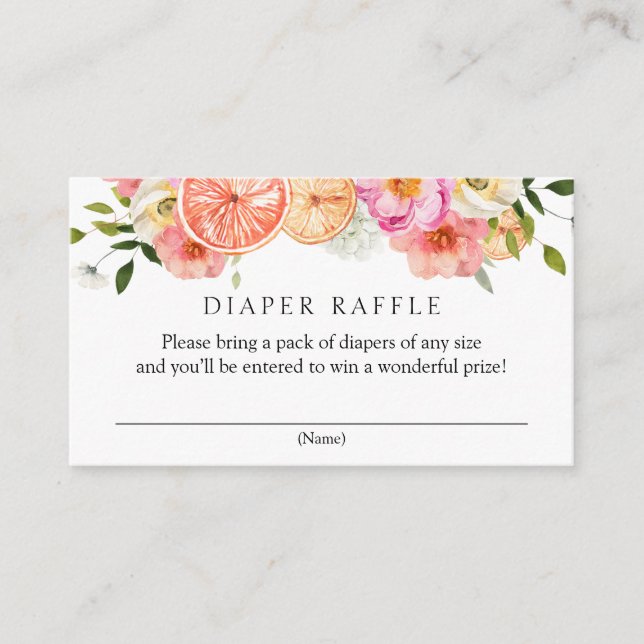 Citrus Rosa Flowers Diaper Raffle Baby Shower Tilläggskort (Framsida)