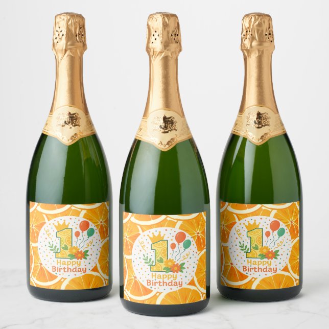 Citrus Segce 1st Birthday Champagne Flaska etikett (Flaskor)