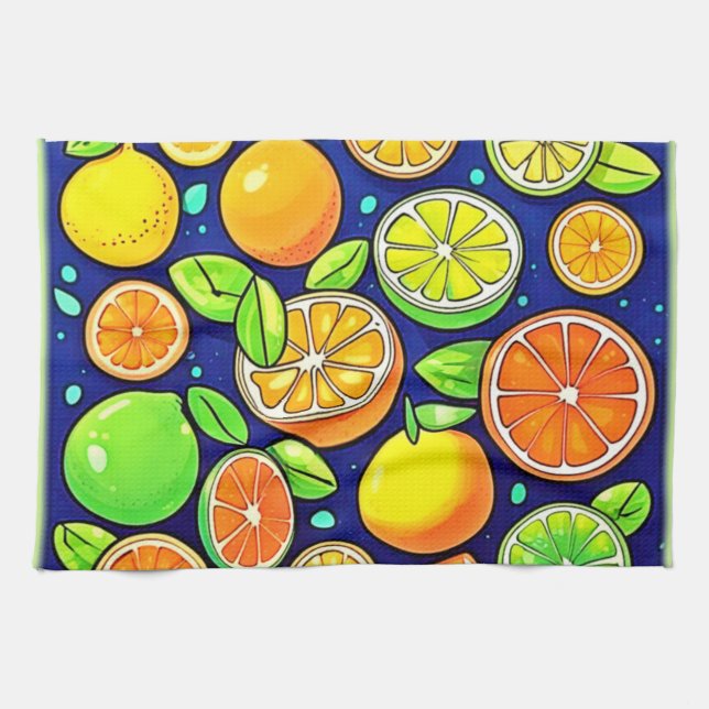 Citrus Slice Mönster, färsk Kökshandduk (Horisontell)