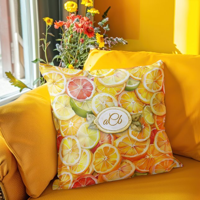Citrus Slices Pillow med Anpassningsbar Monogram Kudde (Skapare uppladdad)