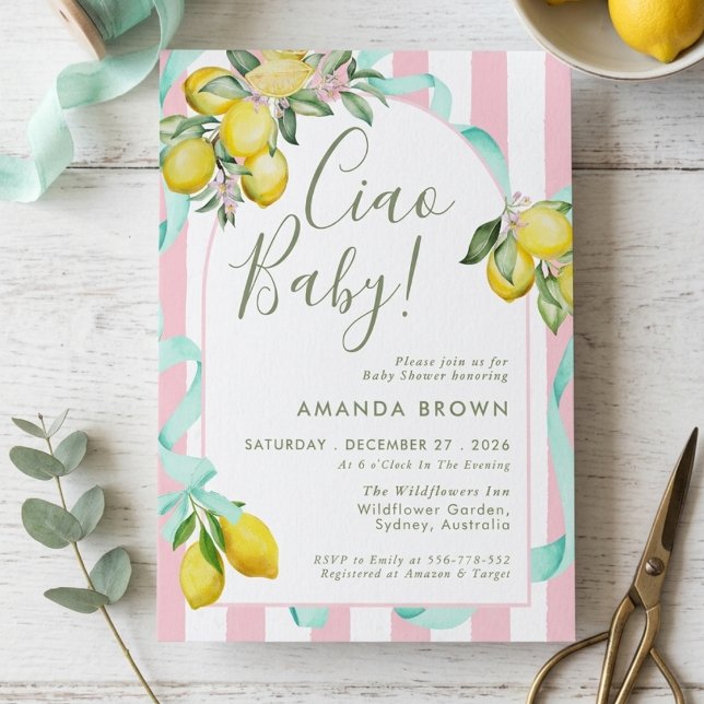 Citrus sommar citron Bow Itallian Ciao Baby  Blöjb Inbjudningar (Skapare uppladdad)