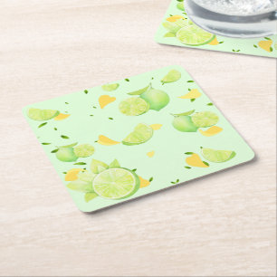 Citrus SOMMER Orange Citron Slice, Tropisk Grönt Underlägg Papper Kvadrat