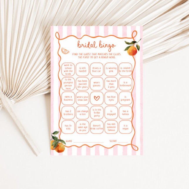 Citrus Spritz Pink Stripes Bridal Bingo Card Inbjudningar (Skapare uppladdad)