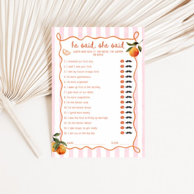 Citrus Spritz Pink Stripes He said She said Card Inbjudningar (Skapare uppladdad)