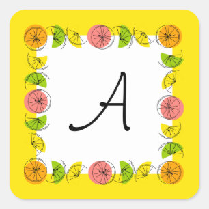 Citrus Square Gult Monogram-dekal Fyrkantigt Klistermärke