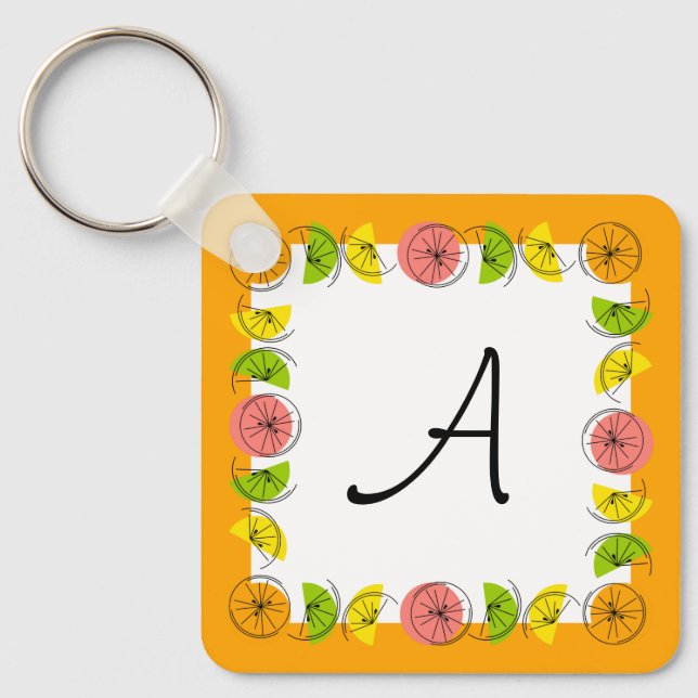 Citrus Square Orange Monogram aluminium Nyckelring (Framsida)