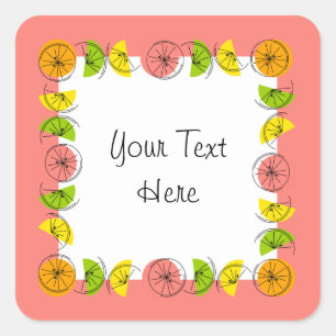 Citrus Square Rosa Textetikett fyrkant Fyrkantigt Klistermärke