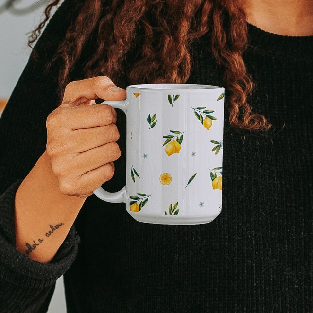 Citrus Squeeze Gult Watercolor Lemons Mugg (Skapare uppladdad)