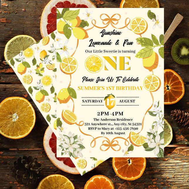 Citrus Summer Lemonade 1:a födelsedagen Party Inbjudningar (Skapare uppladdad)