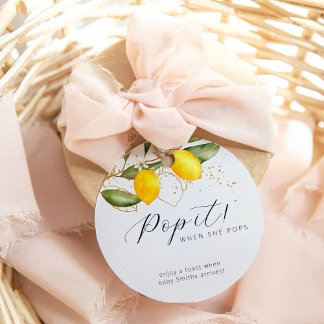 Citrus Summer Watercolor Baby Shower Pop it Gåvor Etiketter