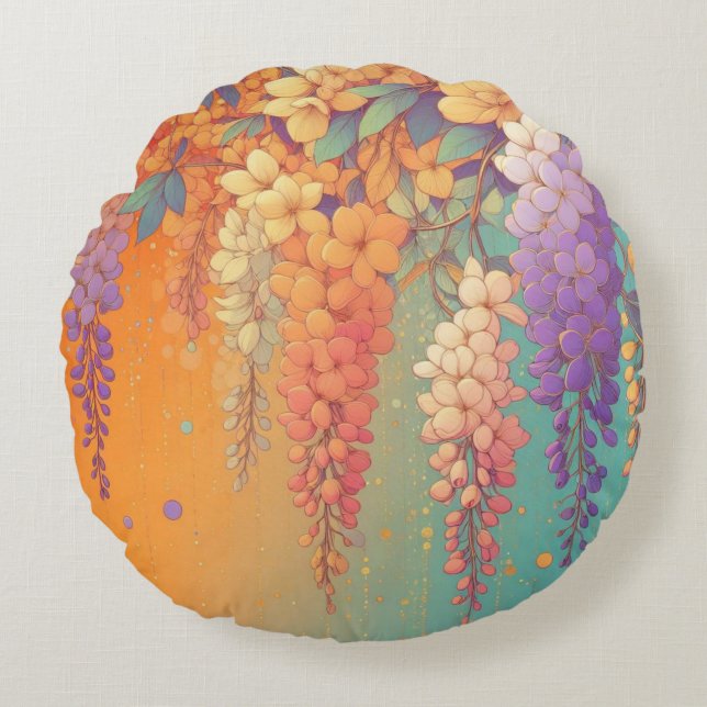 Citrus Sunset Wisteria Rund Kudde (Framsidan)