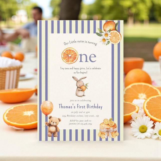 Citrus Sweet Bunny Boy First Birthday Inbjudningar (Skapare uppladdad)