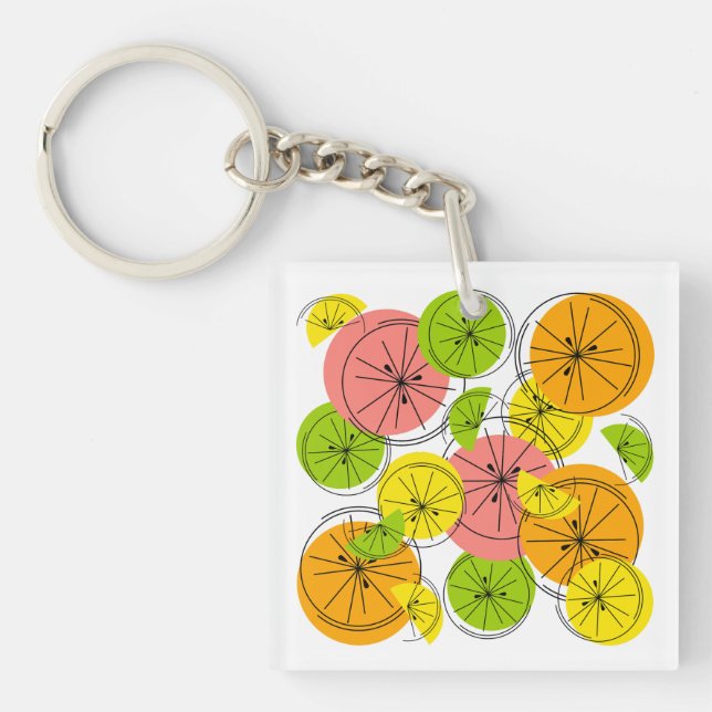Citrus Text-nyckelkedja, kvadratisk dubbla (Framsidan)