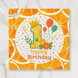 Citrus-Thated First Birthday Number "1" Party Gåvor Etiketter