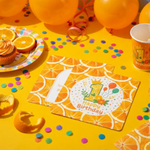 Citrus-Thated First Birthday Number "1" Tack Kort