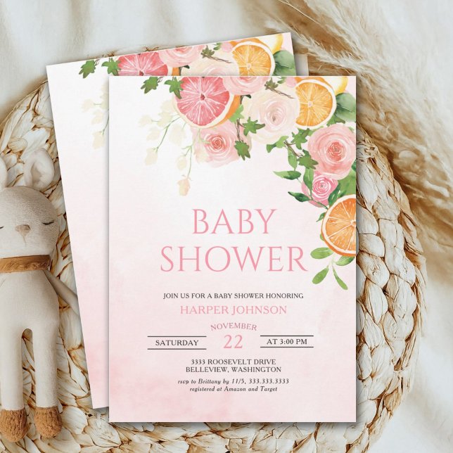 Citrus Theme Fruit Blommigt Baby Shower Inbjudningar (Skapare uppladdad)