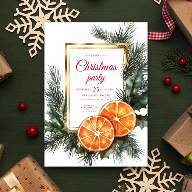 Citrus Torkade Orangar Juli Julfest Inbjudningar (Citrus Dried Oranges Christmas Holiday Party Invitation)