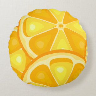 Citrus TROPICAL SOMMER FRUIT Orange Citons Slice Rund Kudde