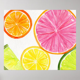 Citrus vattenfärgmålning, limefrukt, citron, poster