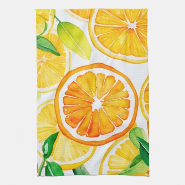 Citrus Watercolor Apelsiner & Citroner  Kökshandduk (Vertikal)
