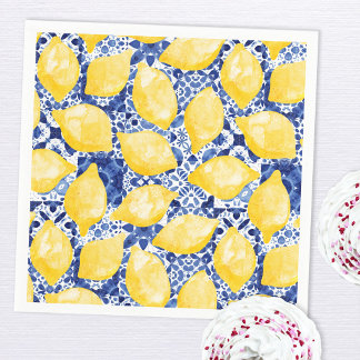 Citrus Watercolor Blue Mediterranean Tile Pappersservett