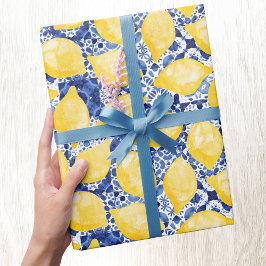 Citrus Watercolor Blue Mediterranean Tile Presentpapper
