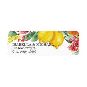 Citrus Watercolor Botanical Bröllop Adress Returadress Etikett