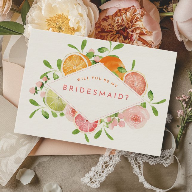 Citrus Watercolor Bröllop Bridesmaid Frieri kort (Skapare uppladdad)
