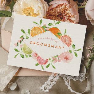Citrus Watercolor Bröllop Groomsman Frieri kort