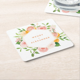 Citrus Watercolor Bröllop Underlägg Papper Kvadrat