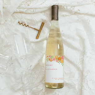 Citrus Watercolor Bröllop Vinflaska Etikett