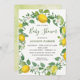 Citrus Watercolor Lemon Theter Baby Shower Inbjudningar