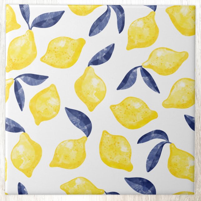 Citrus Watercolor Mediterranean Kakelplatta (Modern citrus lemon watercolor pattern decorative ceramic tile)