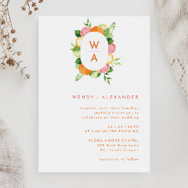 Citrus Watercolor Monogram Vapensköld Bröllop Inbjudningar