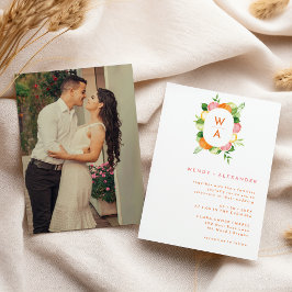 Citrus Watercolor Monogram Vapensköld Photo Bröllo Inbjudningar