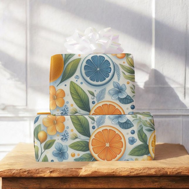 Citrus Watercolor Orange Fruit Botanical Summer Presentpapper (Skapare uppladdad)