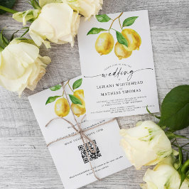 Citrus Watercolor QR-kod Bröllop Inbjudningar