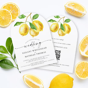 Citrus Watercolor QR-kod Bröllop Inbjudningar