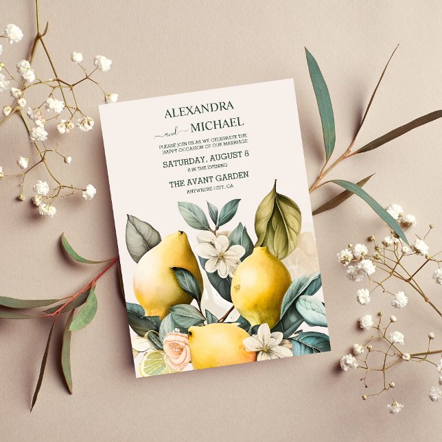 Citrus Wedding bjudande till Rustic Watercolor Inbjudningar (Skapare uppladdad)